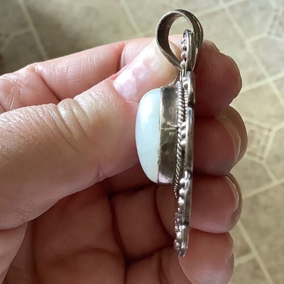 STERLING SILVER 925 VINTAGE OVAL MOON STONE LARGE PENDANT​ - Picture 4 of 6